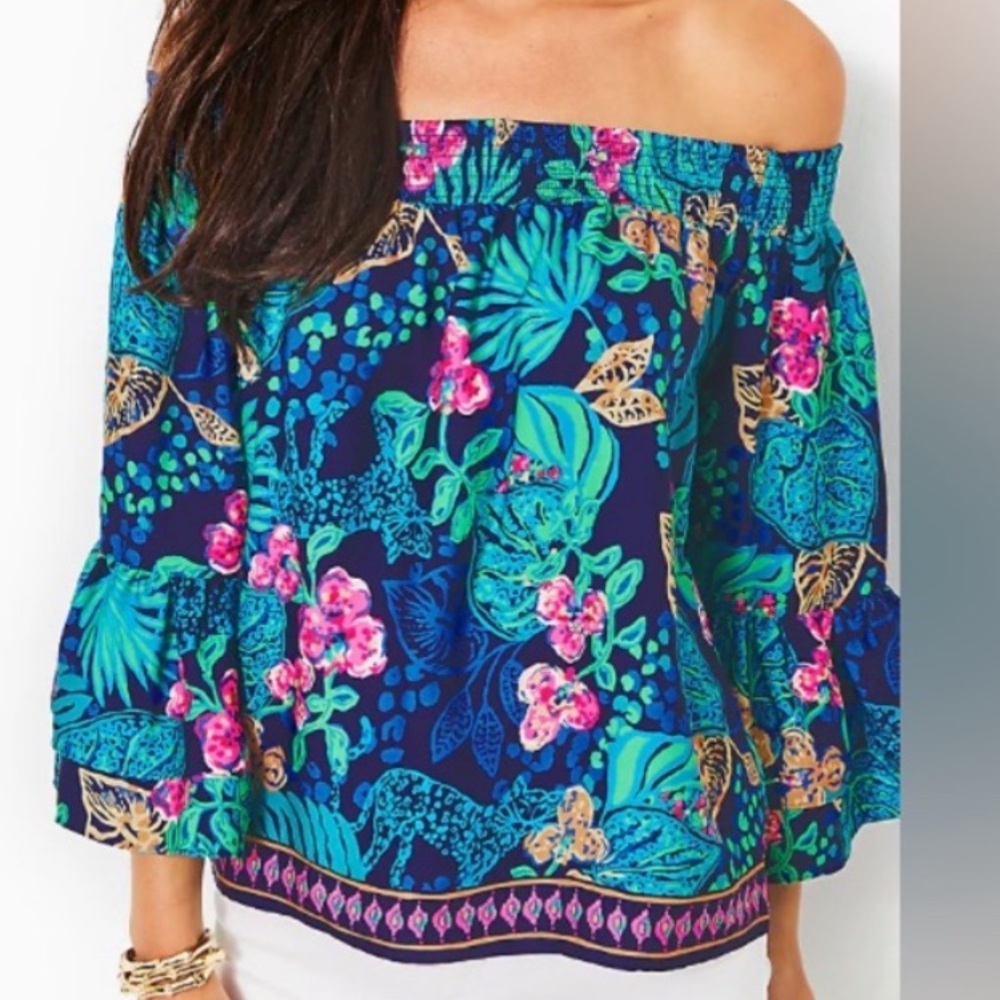 NWT Lilly Pulitzer Kaori Printed Off-the-Shoulder Top